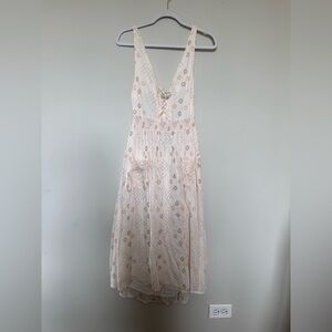 Free People Cream Midi Dress with Pink & Tan Diamond Print